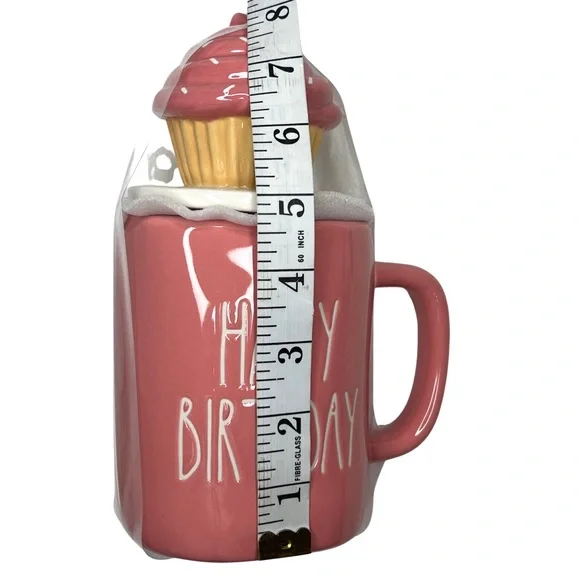 ❌SOLD❌ Rae Dunn HAPPY BIRTHDAY LL Coffee Tea Mug Cupcake Topper Lid Pink - Picture 16 of 17